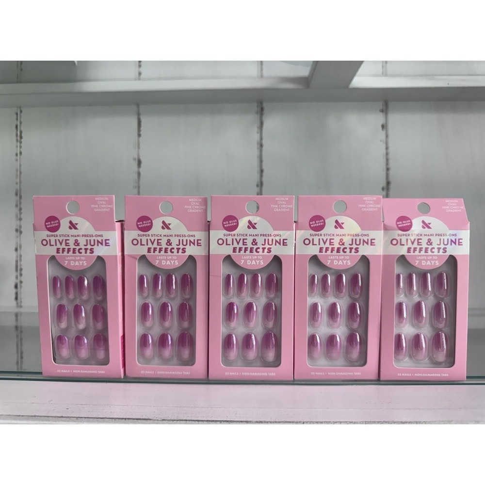 5‎ Pack Olive & June Press-On Nails Effects - M Oval - Pink Chrome Gradient